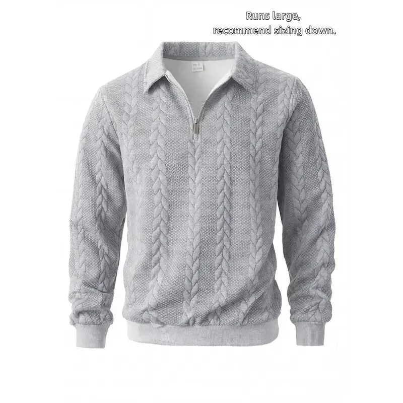 Men’s Textured Quarter Zip Polo Pullover, Old Money Quiet Luxury Fitted Long Sleeve Sweater, Fall Winter Casual Versatile Sweatshirt for Everyday Layering