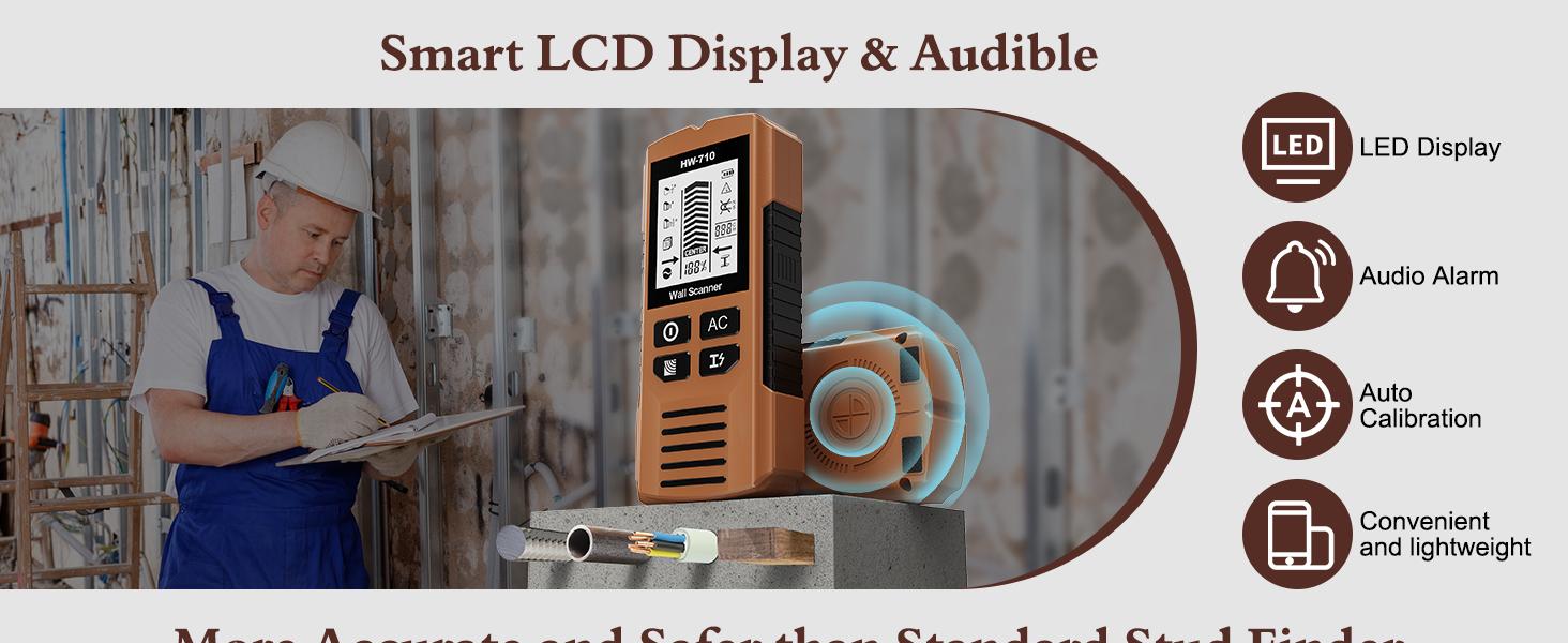 Stud Wall Scanner, 5 in 1 Stud Detector with HD LCD Display, Stud Locator with Sensor Audio Alarm, Stud Sensor Beam Finders for Wall Wood Studs AC Wire Joist Pipe