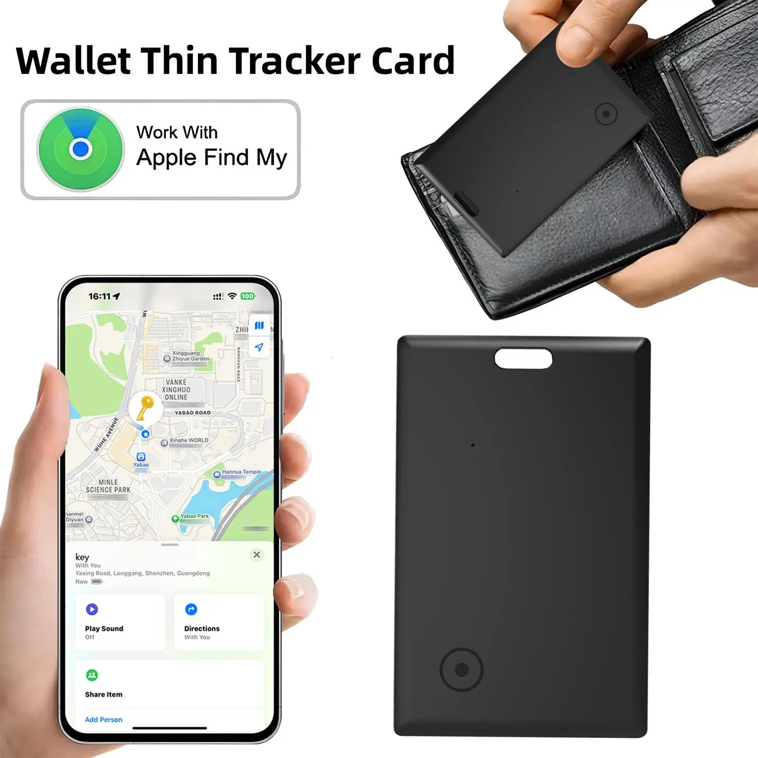 Wallet Tracker Card 0.07in Slim, Compatible with Apple Find My iOS Only,Air Tracker Tags,Bluetooth Tracker Smart Tracking Card Wallet Finder, IP68 Waterproof, Item Locator for Luggage Tags, Passports, Purse