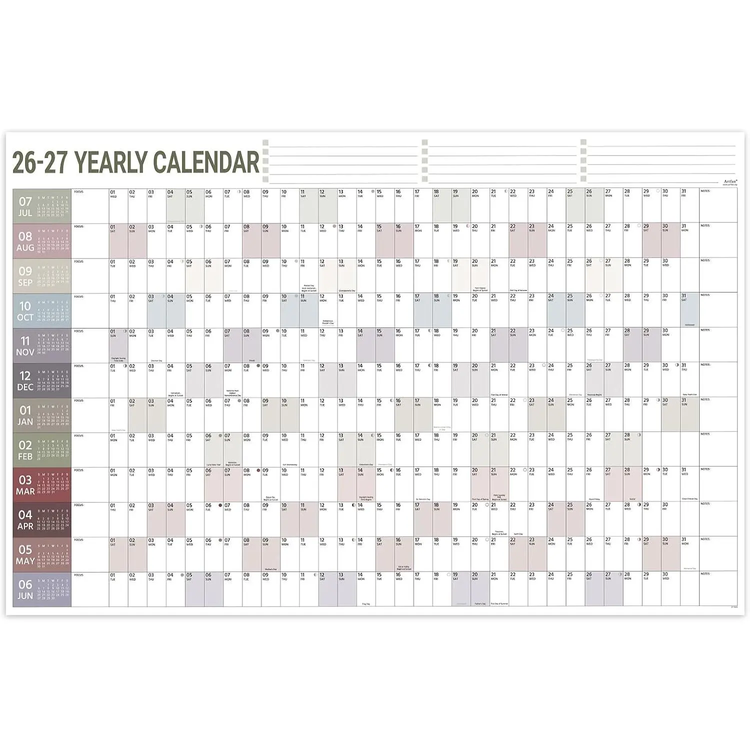2026-2027 Yearly Wall Calendar - Calendar 2026-2027, Jul 2026 - Jun 2027 | Yearly Wall Calendars 26-27 with Julian Dates, Thick Paper, Round Sticks, Large Wall Calendars, 34.8" x 23.1"(Open)