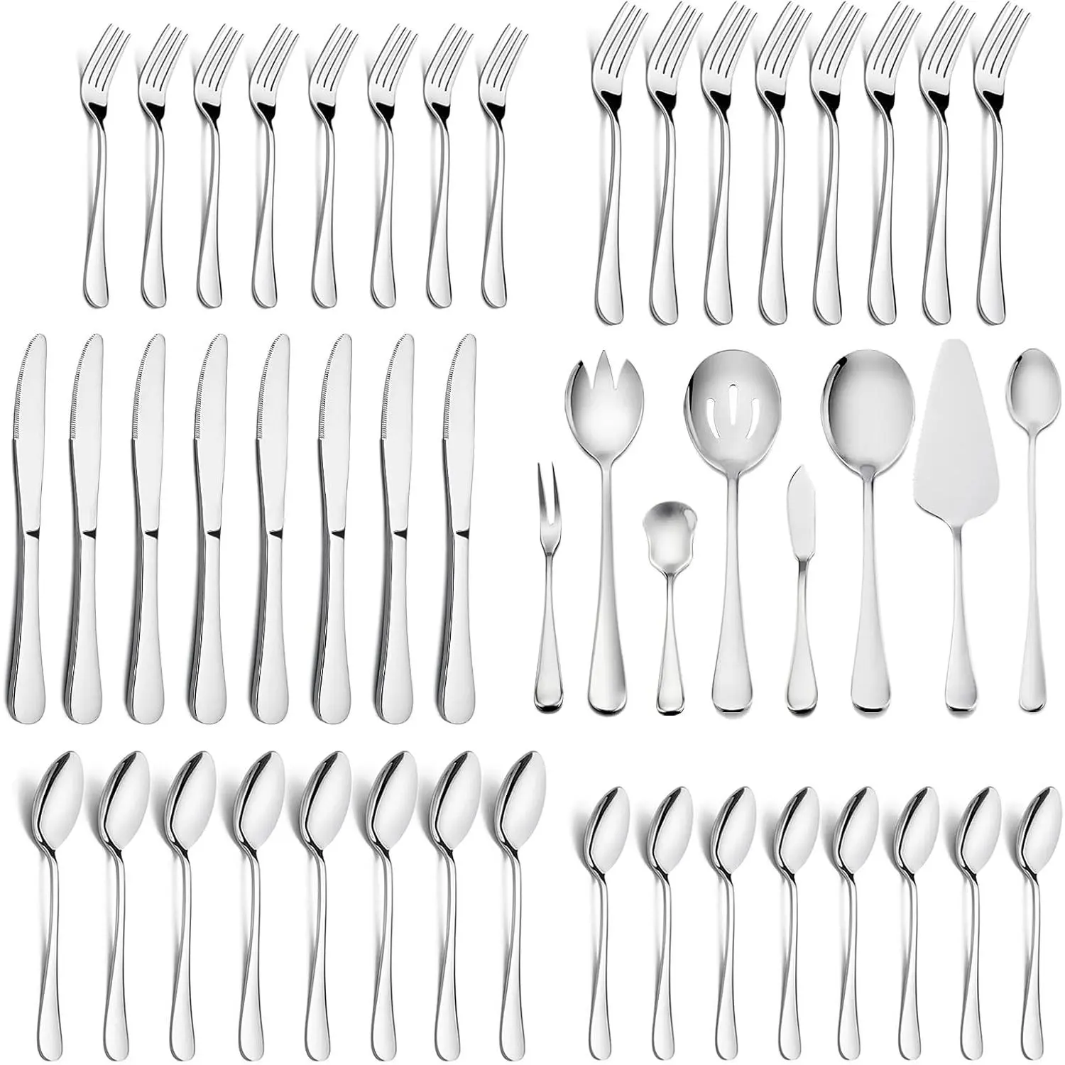 48 count Silverware Set with Serving Utensils | Stainless Steel Flatware for 8, Modern Cutlery Tableware, For  Restaurant, Dishwasher Safe