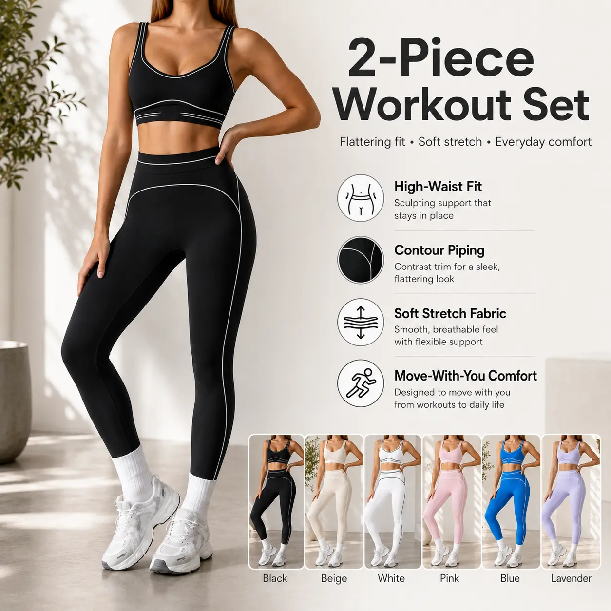 Women’s 2 Piece Seamless Workout Set – Sports Bra & High Waist Leggings