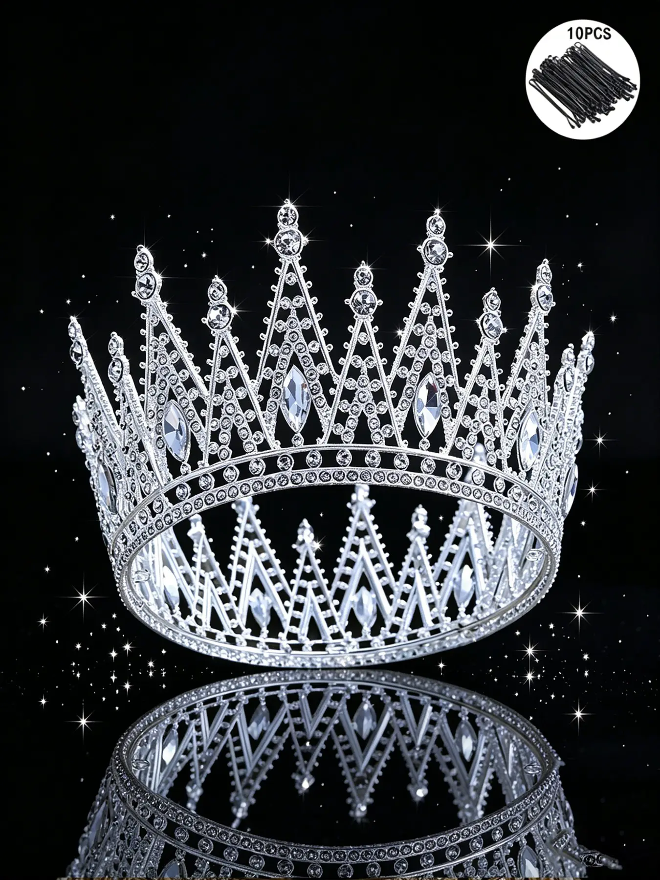 Baroque Style Round Crown and Tiara Set, 1pc + 10pcs Women's Party Wedding Hair Accessories, Elegant Jewelry Headpieces