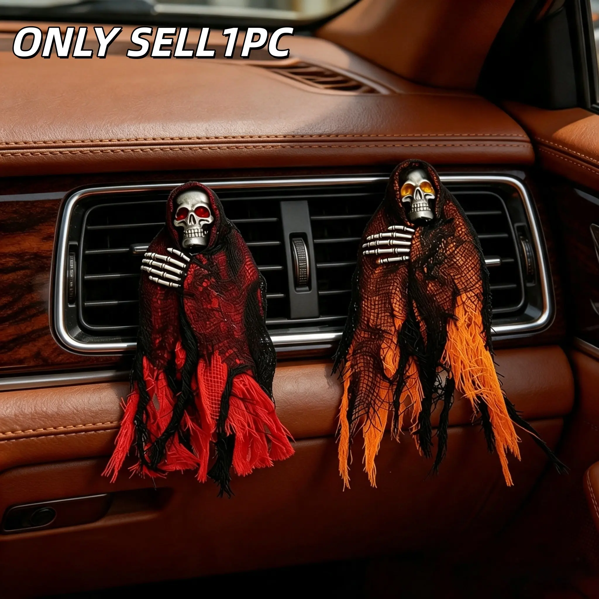 1PC Halloween Grim Reaper Car Air Vent Clip, Gothic Skull Ghost Car Interior Decor Car Air Freshener Clip, Spooky Halloween Auto Accessory Gift, Car Perfume Clip