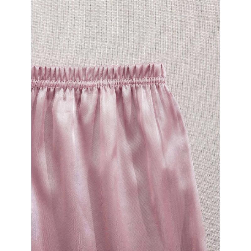 3 sets 3-Piece Satin Pajama Set for Women: Short Sleeve Lapel Top & Elastic Waistband Shorts Loungewear Nightwear Casual Fabric