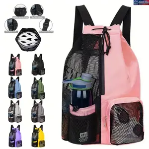 Mesh Drawstring Beach Backpack with Wet Dry Compartment, Lightweight Swim Gym Bag for Pool Days, Beach Trips & Travel, Large Capacity Sports Sackpack for Women & Men Summer Vacation Essentials