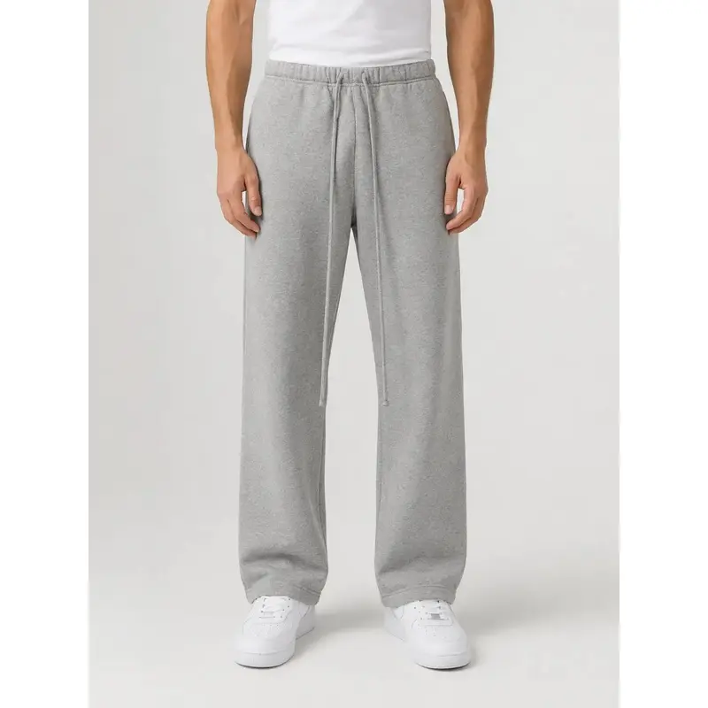 Men's Heather Grey Heavyweight Cotton Uncuffed Relaxed-Fit Athleisure Menswear Pants - Casual Sportswear Baggy Sweatpants for Gym, Lounge, Casual Sportswear Pants, Activewear Pants
