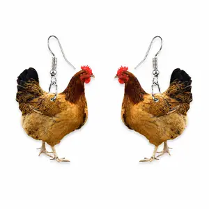 Funny Chicken Dangle Earrings, Flat Acrylic Hen Earrings, Lightweight Farm Animal Jewelry Gift for Women Girls