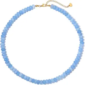 Aquamarine Beaded Necklace for Women, Boho Blue Gemstone Choker for Summer Beach Outfits, Handmade Natural Stone Beaded Necklaces for Layering, Trendy Jewelry Gift