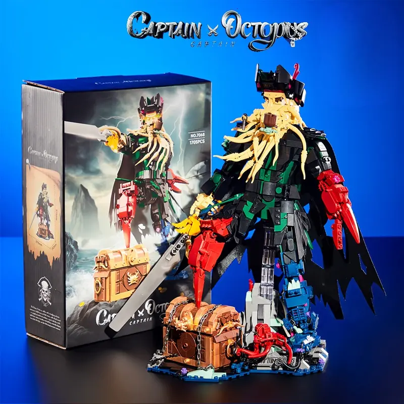 Octopus Captain Brick Set Figures, 1705-Piece Building Toy with Scene Display, Decorative Collectible for Home/Office, Gift for Men