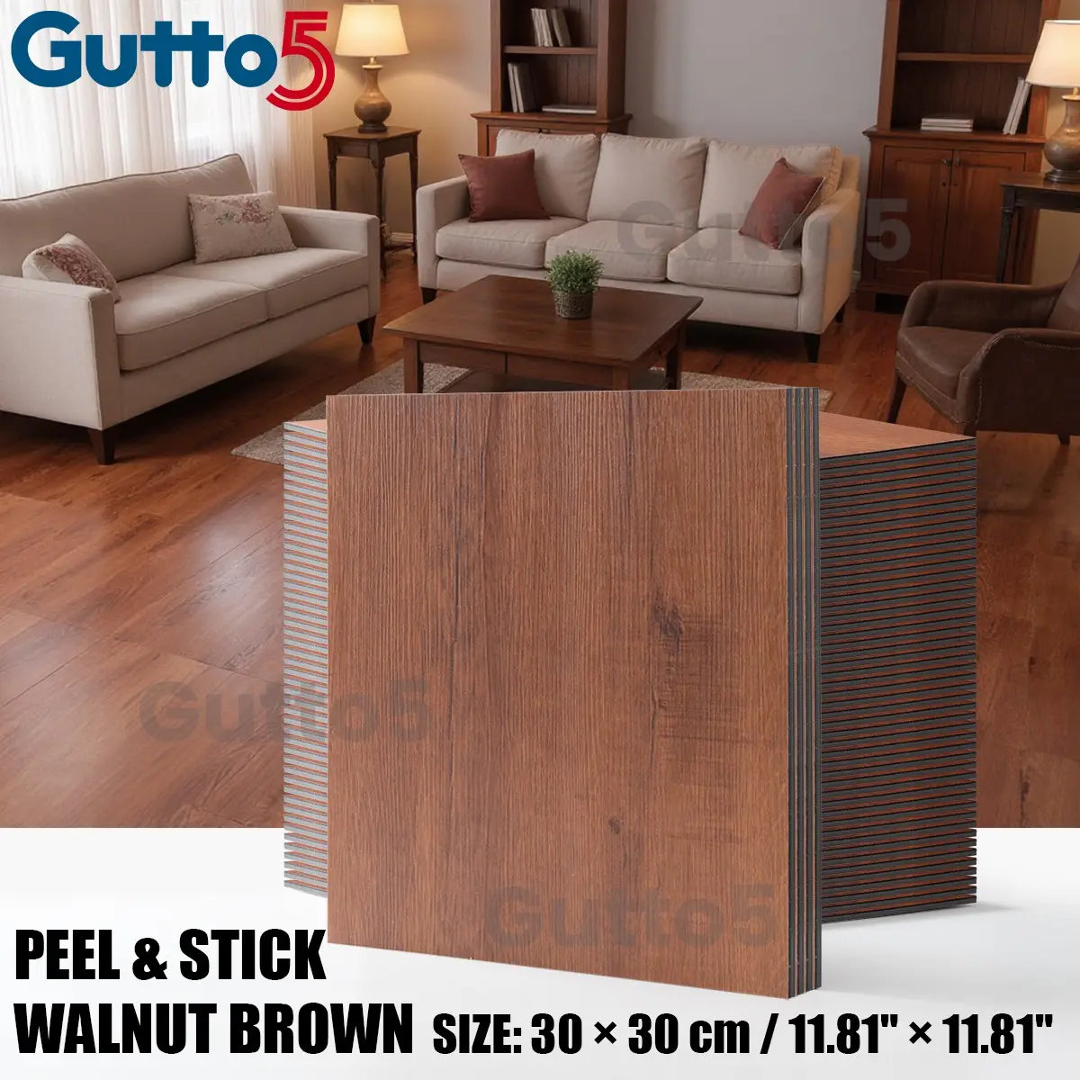52 pieces in a box, thick wall and floor stickers, Peel And Stick Flooring, Flooring Peel And Stick Waterproof, self-adhesive Wood Grain Vinyl, DIY detachable, wear-resistant, wall and floor renovation-Gutto5