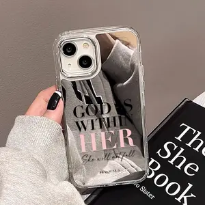 Luxury Glossy Mirror Faith Case - Aesthetic Psalm 46:5 Christian Bible Verse Cover Compatible with iPhone, Shockproof Reflective Makeup Mirror Case for Women