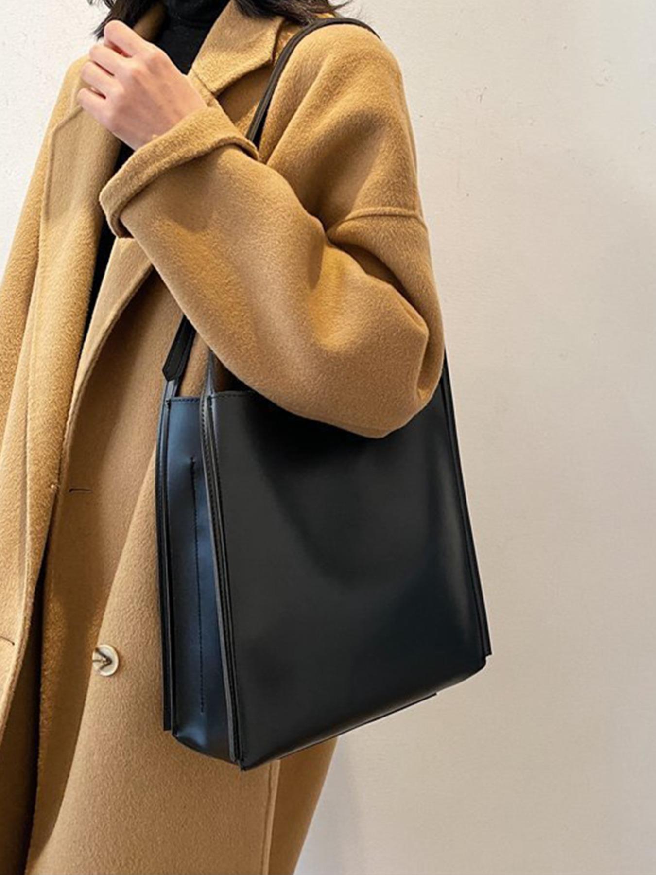 Women's Solid Color Shoulder Bag, Fashionable Large Capacity Tote Bag for Work & Daily Used, Casual Trendy Versatile High-quality Daily Commuting Bag