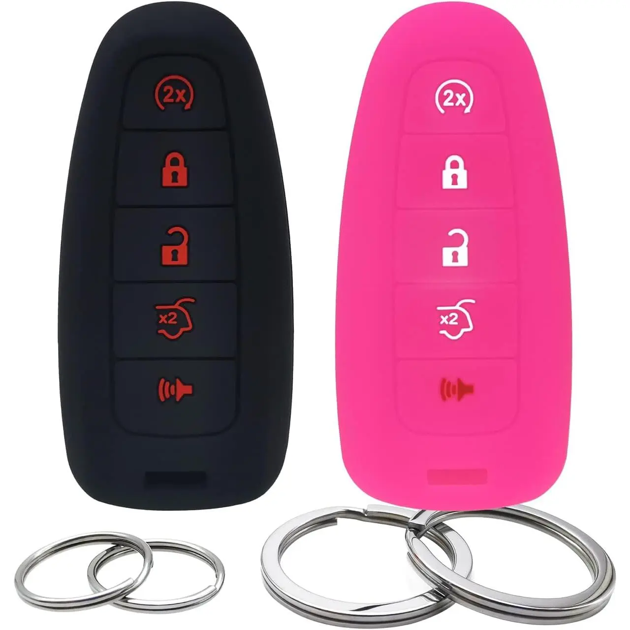 New Update 2Pcs Silicone 5 Buttons Key Fob Cover Remote Case Keyless Protector Compatible with Ford C-Max Edge Escape Expedition Explorer Flex Focus Taurus Lincoln MKS MKT MKX Navigator (Black & Hot Pink)