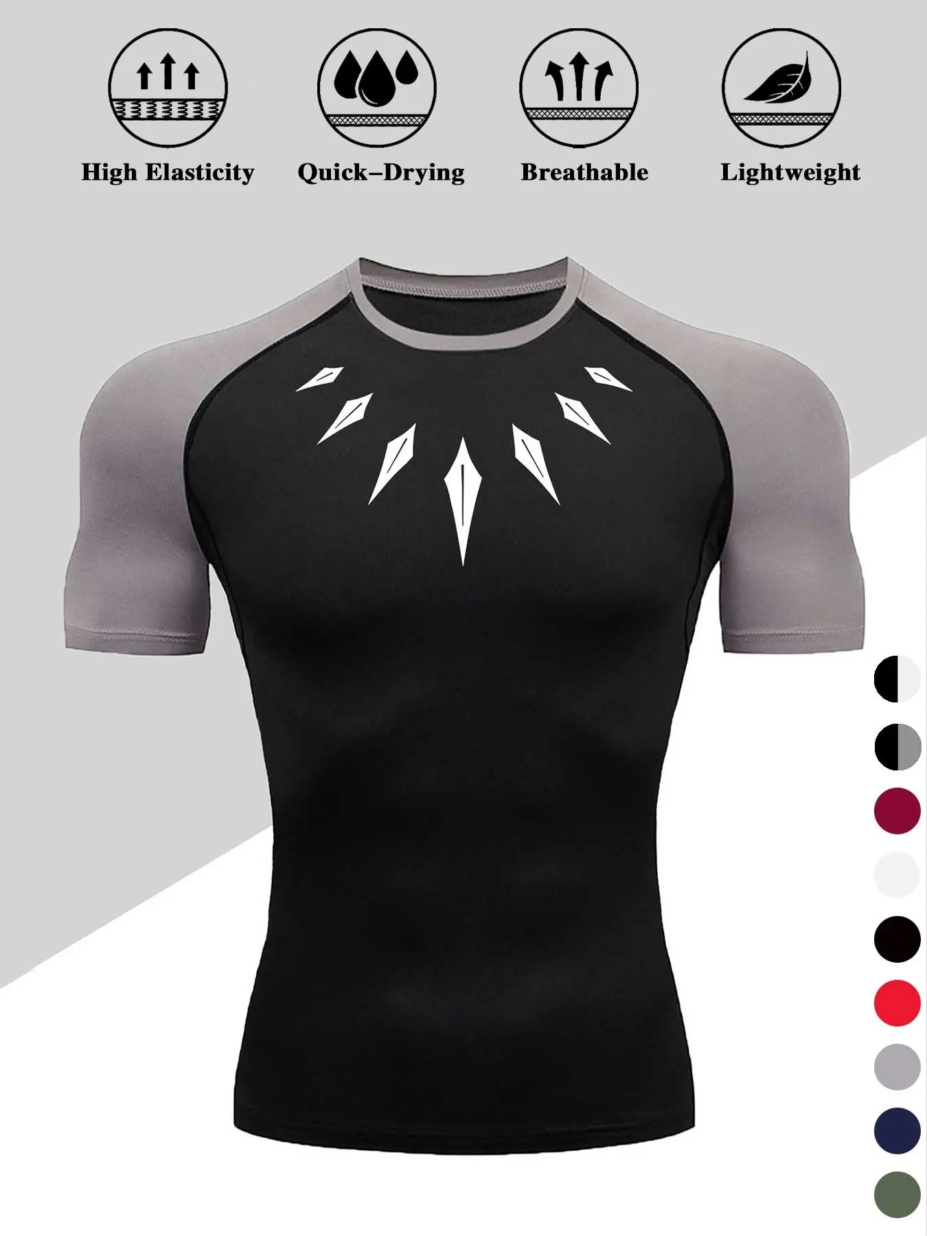 Men's Dragon Print Compression T-Shirt, Quick-Dry Breathable Stretch Fabric, Tight-Fitting Short Sleeve Top for Fitness and Outdoor Activities, Workout Rash Guard, Sport