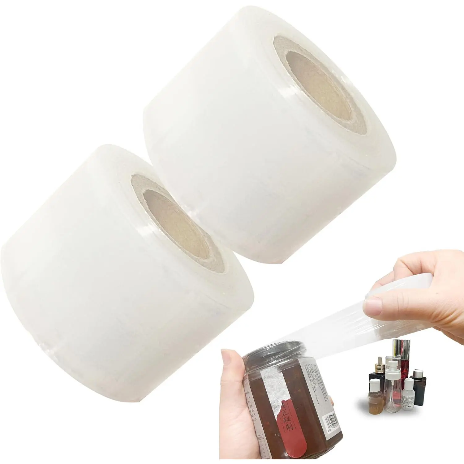 Mini Stretch Wrap for Bottles Jars Seals Heavy Duty Stretch Film 1.57in*1000ft Unheated Bottles Packing Supplies Shrink Wrap Roll for Jars Bottles Cans Tin Lip Gloss
