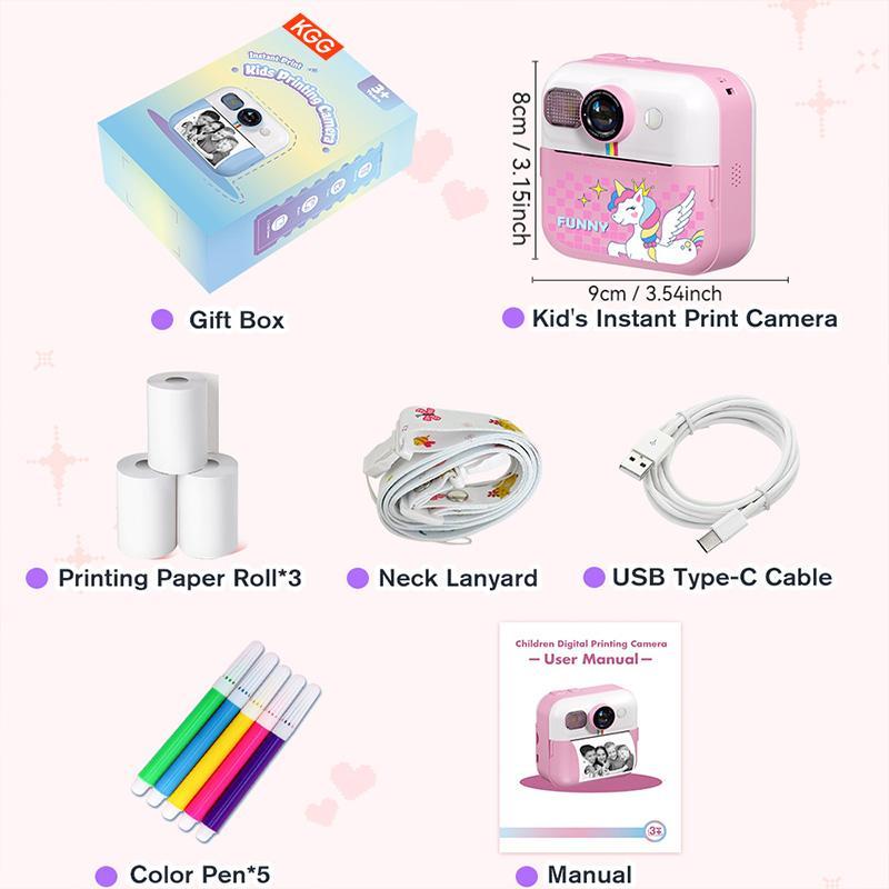 KGG Instant Print Photo Camera, 1 Count LCD Screen Digital Portable Camera with 32G TF Card & Photo Paper, Mini Thermal Printer Video Educational Toy Gift, Gifts