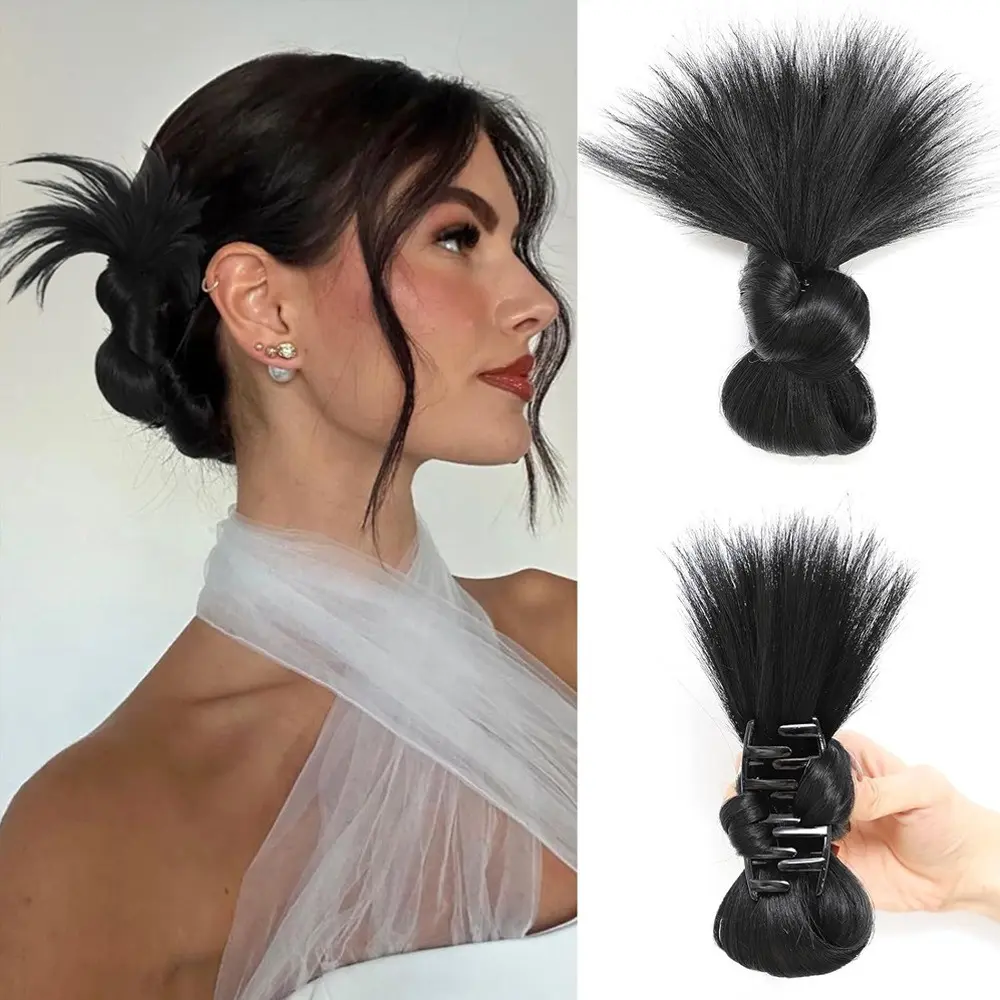 Wig Bun Hair Claw Clip for Women, Low Bun Wig Accessory with Feather Detail, Secure Updo Hair Clip for Wigs, Quick Easy Styling for Parties, Weddings, Date Nights & Everyday Wear