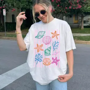 Seashell Shirt, Beach Shirt, Summer Graphic Tee, Ocean Lover, Sea Shell Tee, Summer Vacation Tshirt, Womens Beach Shirt -  AL