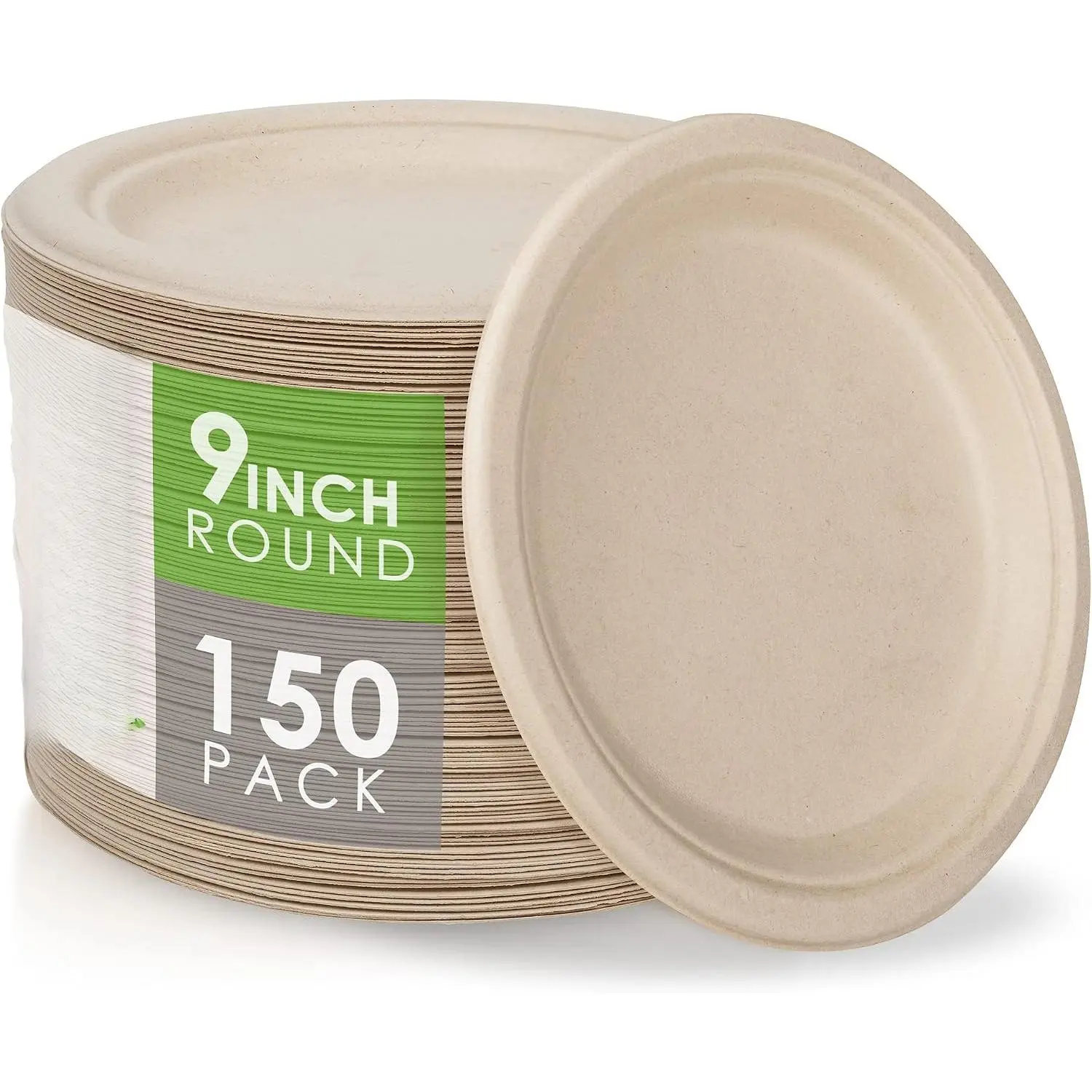 100% Compostable Paper Plates [9 in.] – 150 Disposable Plates Eco Friendly Sturdy Tree Free Liquid and Heat Resistant Alternative to Plastic or Paper Plates