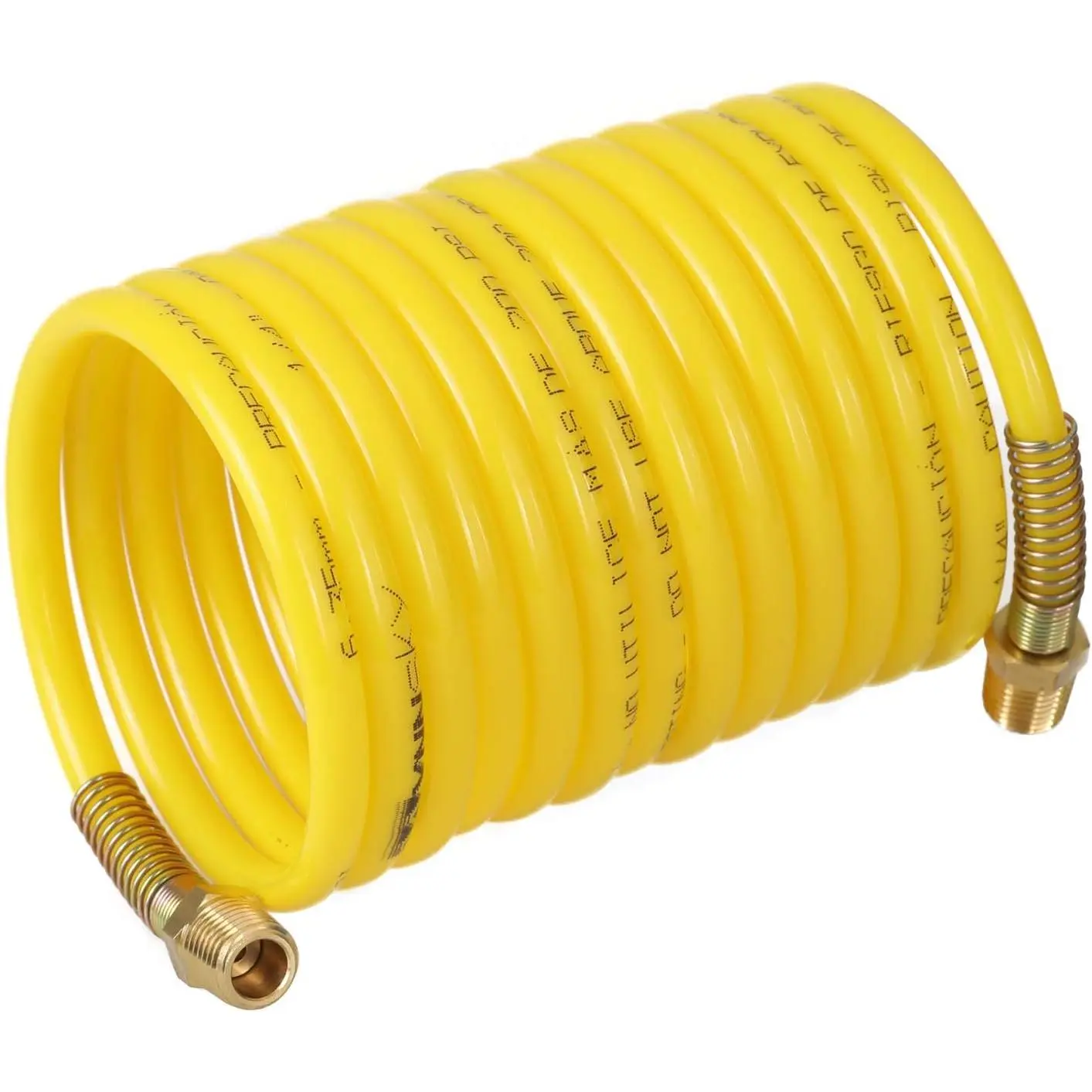 Coiled Air Hose, Nylon Material, Anti-, Abrasion Resistance, 1/4 Inch × 12 , 1/4 Inch NPT Brass Air Compressor Accessories Fittings, 200PSI
