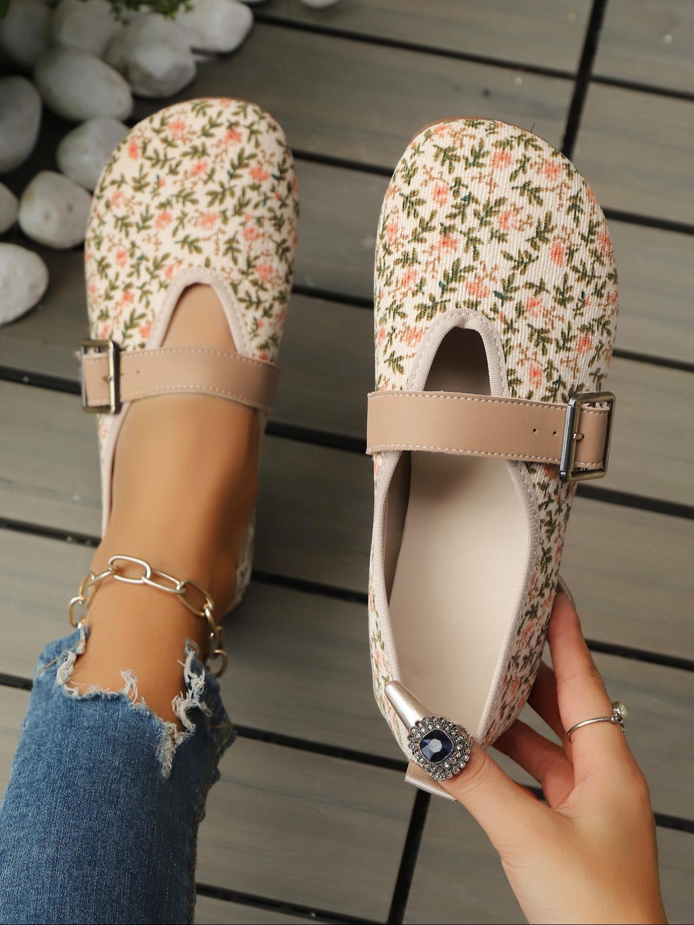 Women's Floral Flat Shoes, Soft Sole Flats, Fashionable Flats, Breathable Closed-Toe Slip-Ons for Summer, Casual and Stylish Daily Footwear for Women