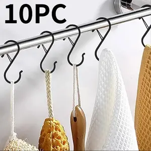 10-Pack S-Type Wind-Resistant Metal Hooks, No Drilling Closet Hangers, High Load Capacity, Easy Installation, Suitable for Kitchen, Balcony, Bathroom