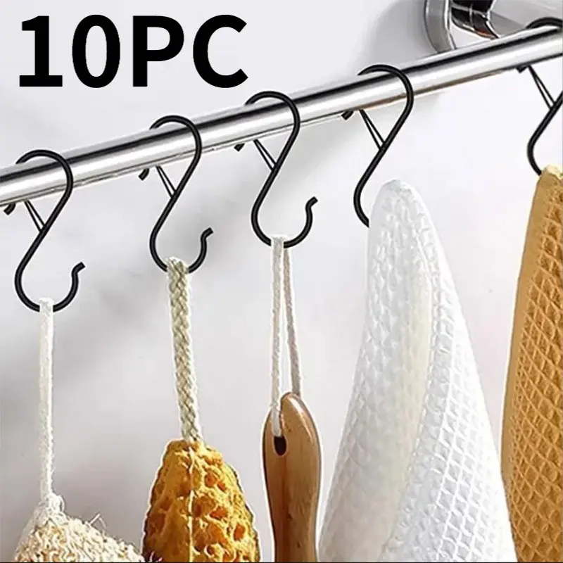 10-Pack S-Type Wind-Resistant Metal Hooks, No Drilling Closet Hangers, High Load Capacity, Easy Installation, Suitable for Kitchen, Balcony, Bathroom