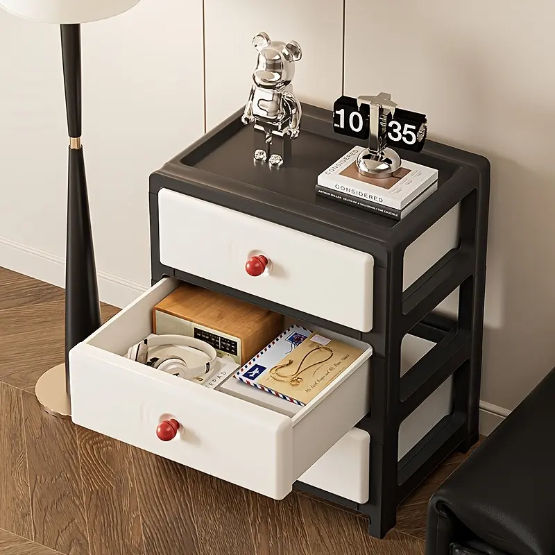 35-drawer storage cabinet with wide round knobs, suitable for living room and bedside snack storage, multi-tier under-table storage, and under-bed storage