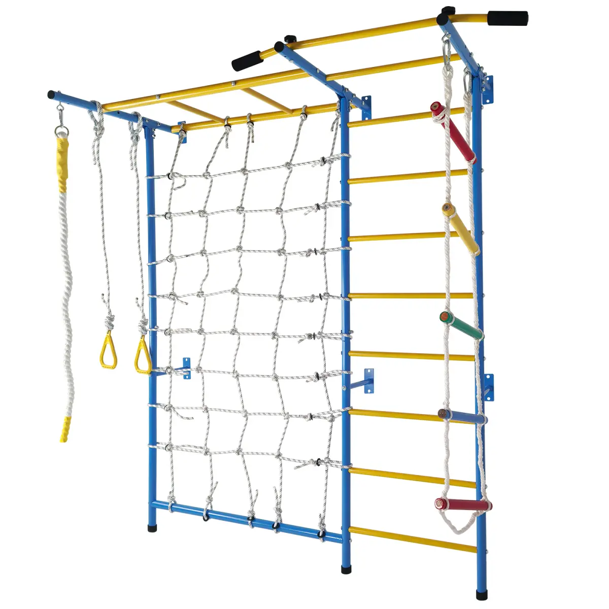 Aobtkel7 in 1 Indoor Playground Laddeer Wall Gym With Monkey Bars,Rope Ladder,Rope Wall, Pull-up Bar, Wall Ladder, Rope, And Gymnastic Rings
