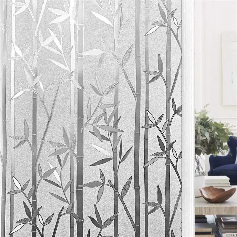 Bamboo Window Film Stained Glass Film Frosted Privacy  Decal Decorative Window Cling No Glue Removable Window Stickers