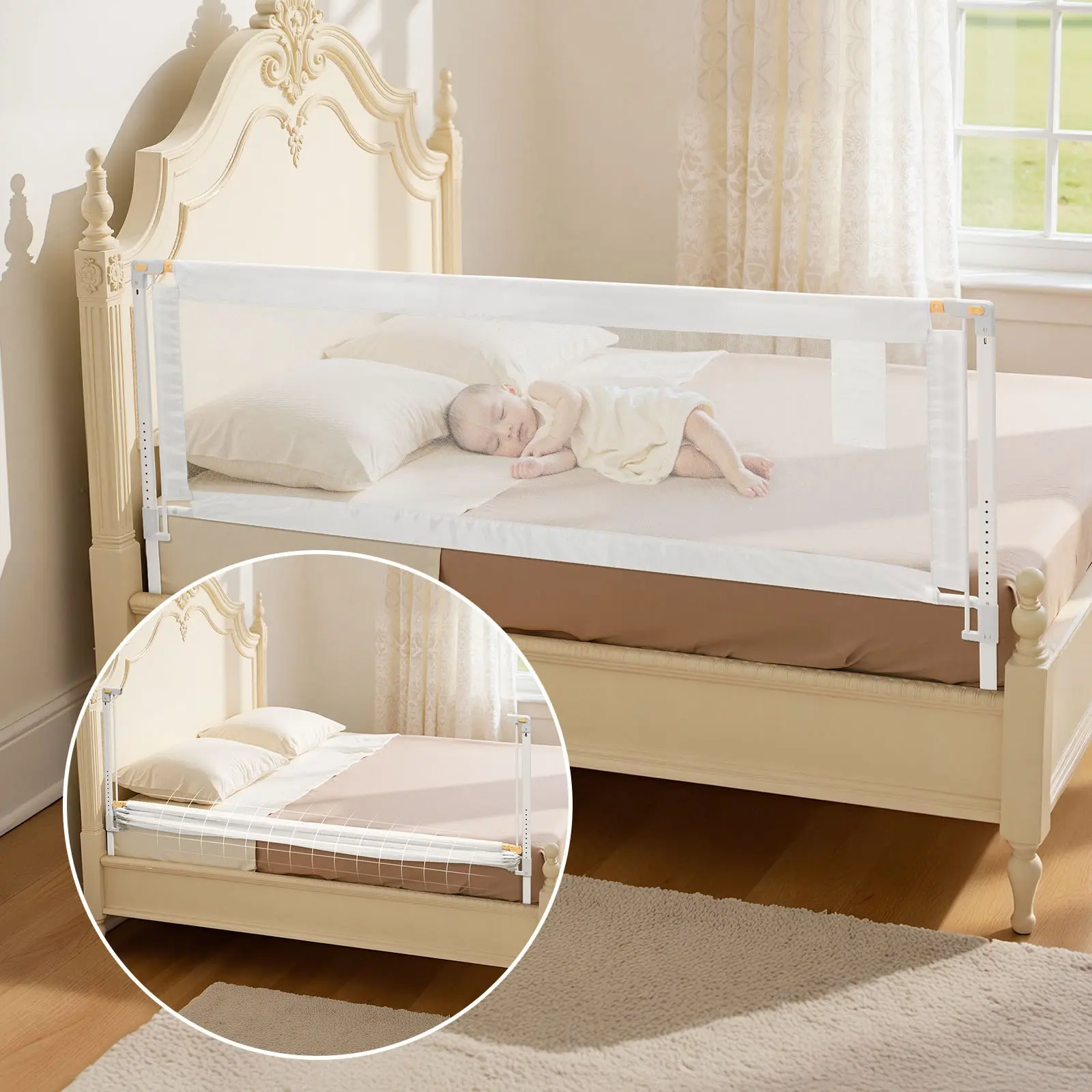 【DealsForYouDays】VEVOR Toddler Bed Rail, Kids Beds Guard Rail with Reinforced Iron Pipe and Oxford Cloth, Adjustable Height Bed Side Railing, Portable Guard Bumper Barrier for Crib, Bunk, 78.74 x 35.04 in, 1 Piece