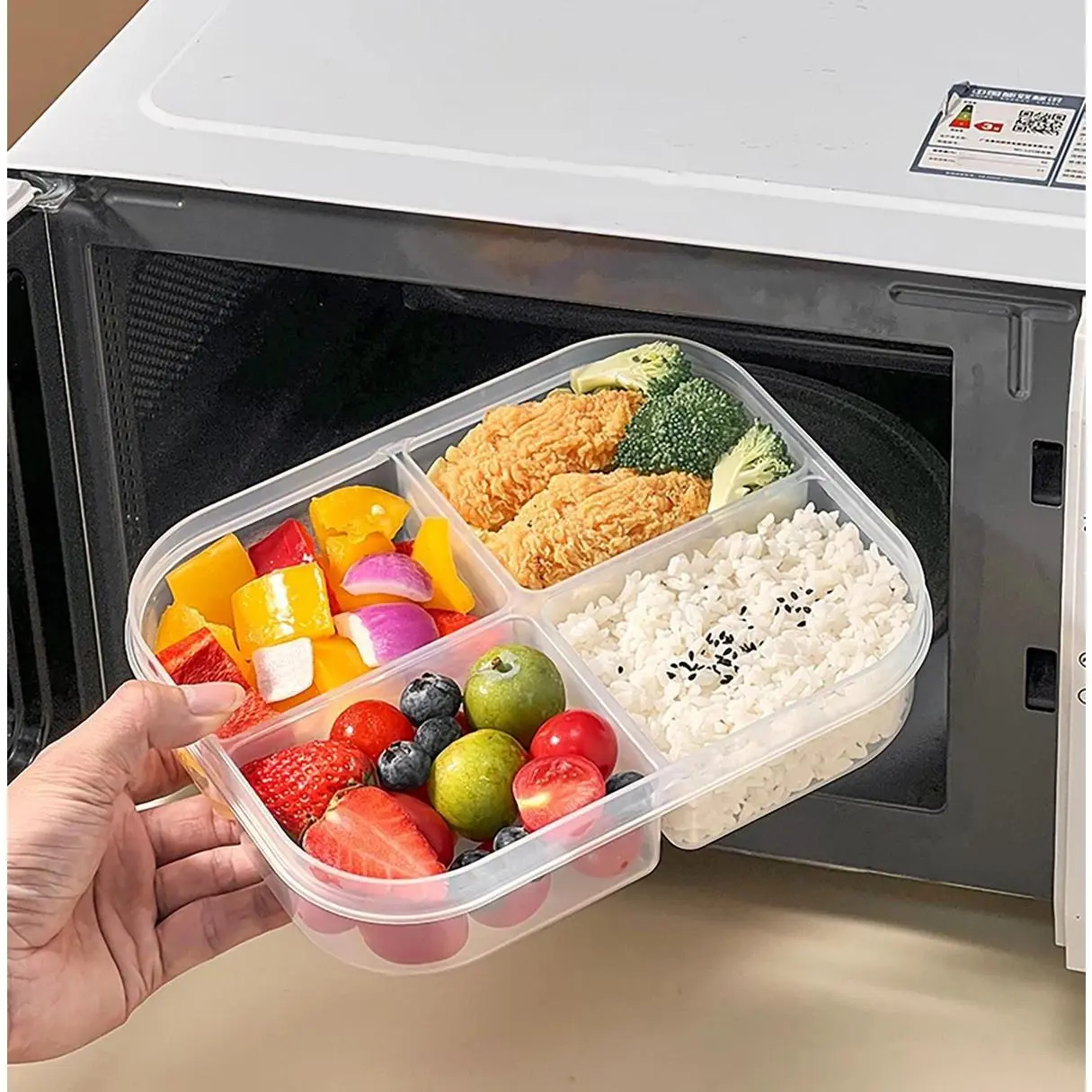 WORTHBUY Clear Plastic Compartment Lunch Box Portable Students Kids Bento Box Microwave Safe Sealed Lunch Container With Handle