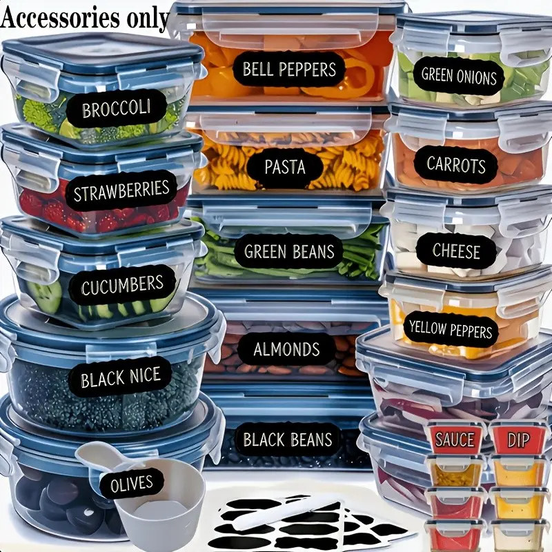 37 Pcs Reusable Labels for Containers, Self-Adhesive Glue-Free Food Labels with Erasable Marker - Removable for Spice Jars, Pantry, Fridge, Freezer & Date Coding Kitchen Organization
