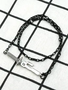 Cold Square Chain Necklace with Silver Color Dual Blade Pendant, Adjustable Lobster Clasp, Retro Style, All Seasons Accessory