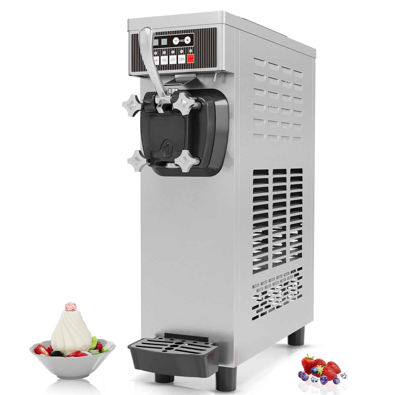 Garvee Commercial Single Flavor Soft Serve Ice Cream Machine - 4.7-5.8 Gal/H, 1200W 7L Countertop Maker, LCD Touch Control, Auto-Clean, Stainless Steel for Restaurants, Cafes