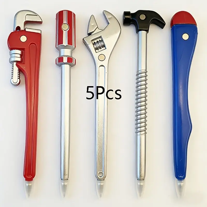 5Pcs Novelty Tool-Shaped Ballpoint Pens with Magnetic Backing, Pen Set, Fun Spoof Gifts for Birthdays, Christmas & Halloween, Perfect for Hardware Stores, Workshops & Toolboxes