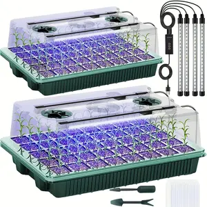 2 Pack Tall Seed Starter Trays with Ventilation - 80 Cells, 4 LED Grow Lights, Smart Timer with 3 Modes, Indoor Greenhouse Germination Kit for Home Gardeners Plants Growing Kit