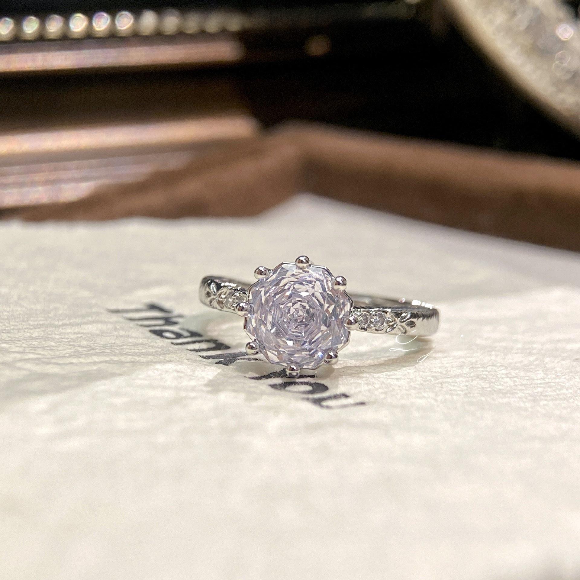 💜 💙 💖 🤍 🌈   8-Prong Millennium Rose Cut CZ Ring |   Octagonal Stackable Ring |   Vintage Inspired Minimalist Jewelry |   Light Luxury Everyday Elegance |   5 Colors (Purple, Blue, Pink, White, Iridescent) ✨   – Great Gift Idea for Self Care & Anyone