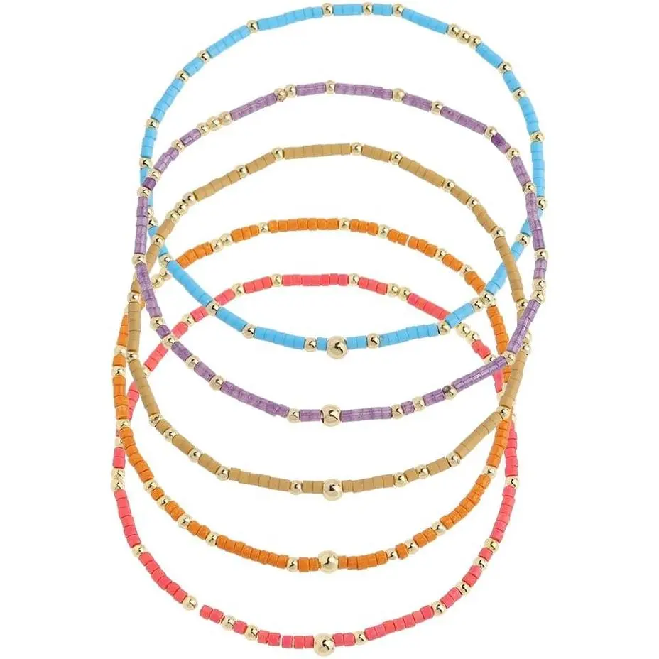 Seed Beaded Bracelets Set for Women, 6 count Colorful Boho Friendship Beads Stackable Stretch Bracelet Summer Beach