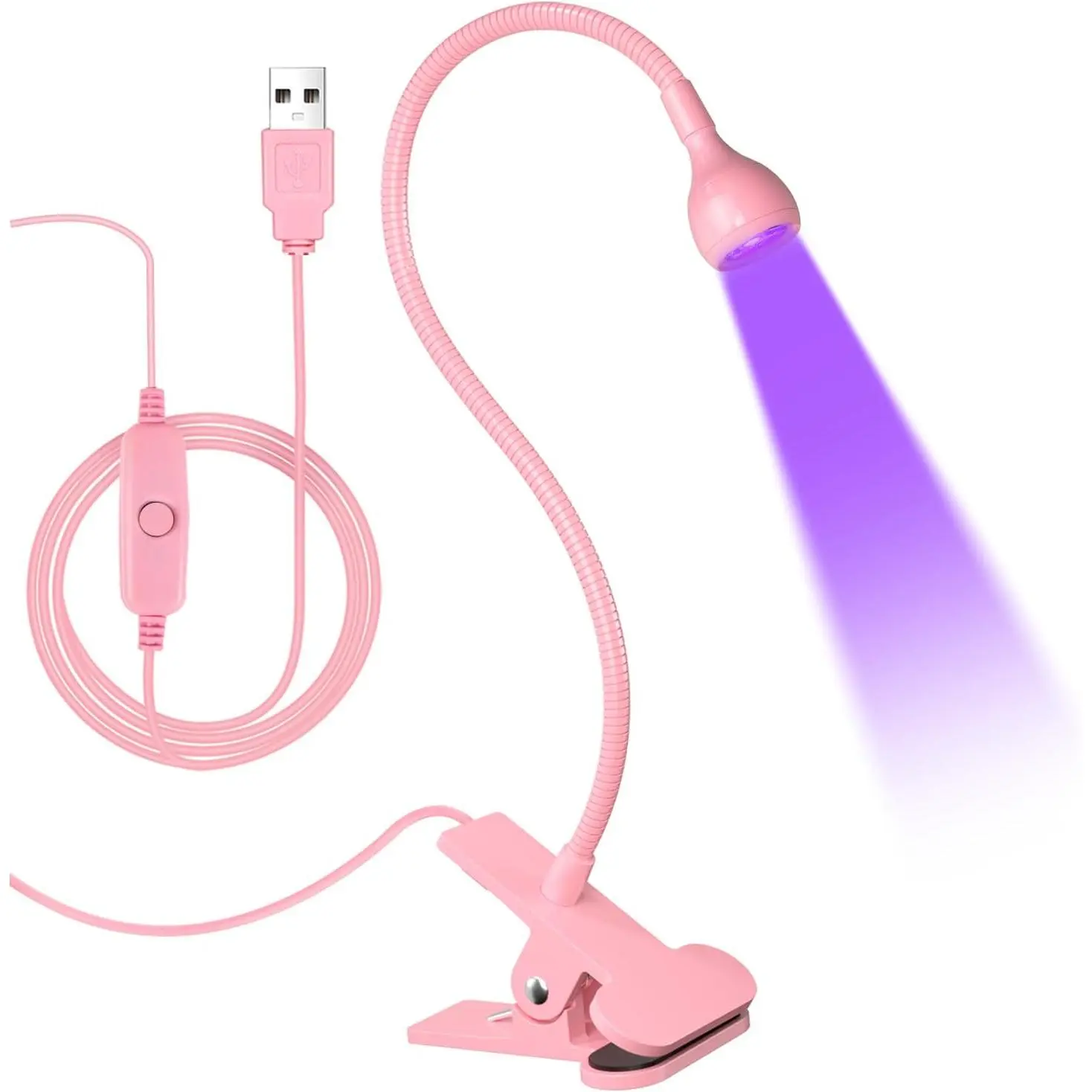 LED Nail Lamps 3W Flexible Gooseneck Lamp Quicky Dry Nail Manicure Dryer Gel Polish Curing Light Plug Play Portable Flash Cure Light  Gel Nails Home DIY Professional Nail Tools Pink