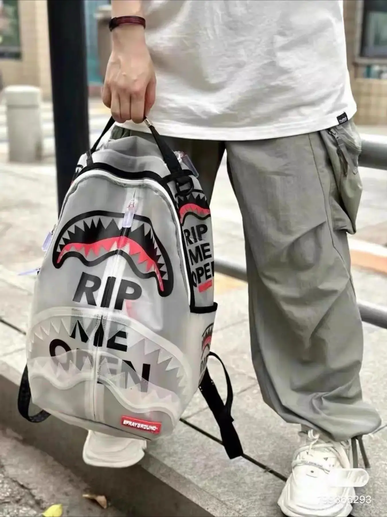 Sprayground sports backpack parody shark hot girl student transparent large capacity trendy brand backpack casual travel backpack, TikTok popular item