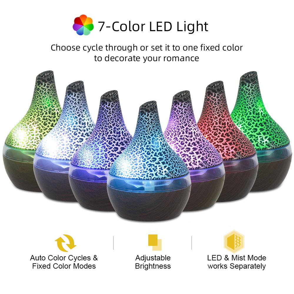 Portable 300ML USB Essential Oil Diffuser with 7 LED Colors Quiet Operation Auto Shut-Off for Desk Travel Aromatherapy Fragrance Humidifier
