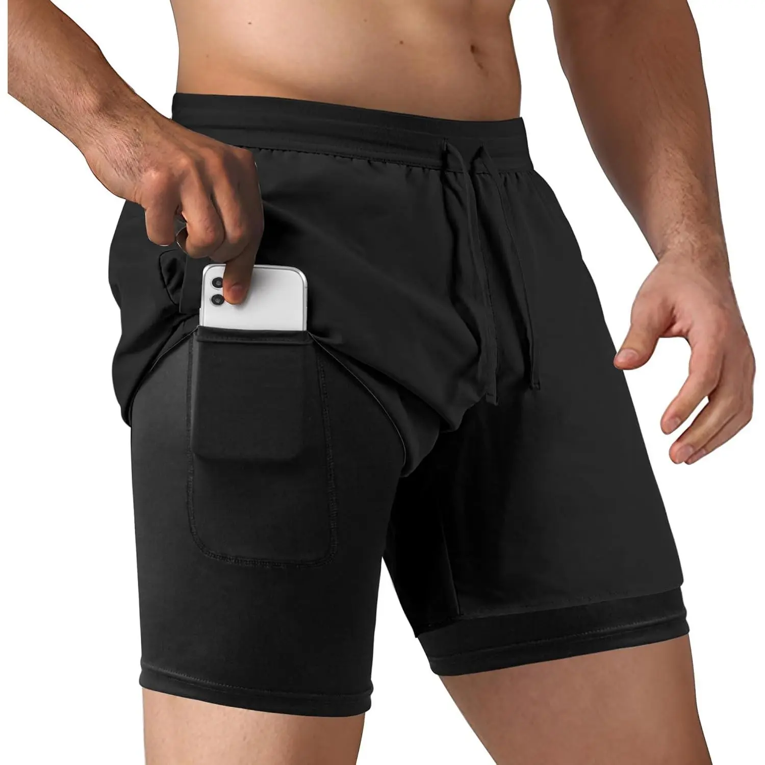 Men's 2 in 1 Running Shorts Workout Athletic Training Gym Outdoor Sports Shorts(Gift)