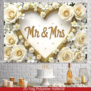 Wedding Ceremony Backdrop Classic Romance Style Tapestry Wall Hanging, Elegant Photography Background, Premium Polyester Decorative Banner for Bride Groom Celebration, Reception Decor, Photo Booth, Indoor Outdoor Event