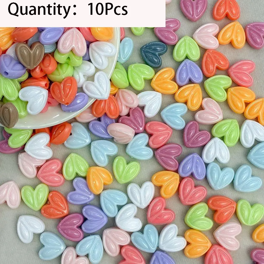 10pcs Heart-Shaped Beads, 16mm Rabbit Ear Design, Solid Color Vertical Hole, DIY Craft Material, Keychain Charm, Phone Strap Accessory