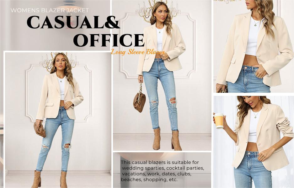 Imily Bela Womens Casual Blazers Long Sleeve Lapel Button Slim Work Office Blazer Jacket