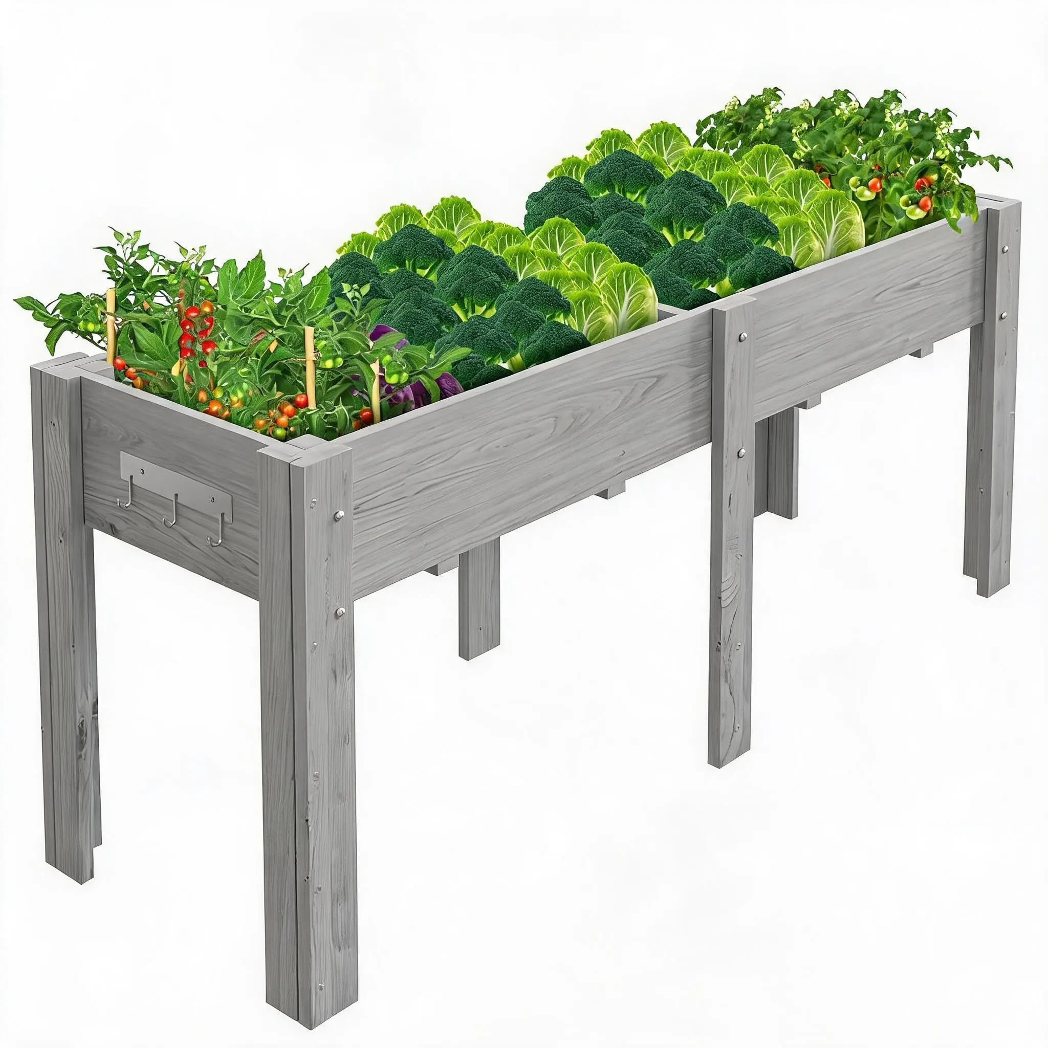 GARVEE Long Grey Elevated Raised Planter Bed - Large Outdoor Grow Bed with Tool Hooks