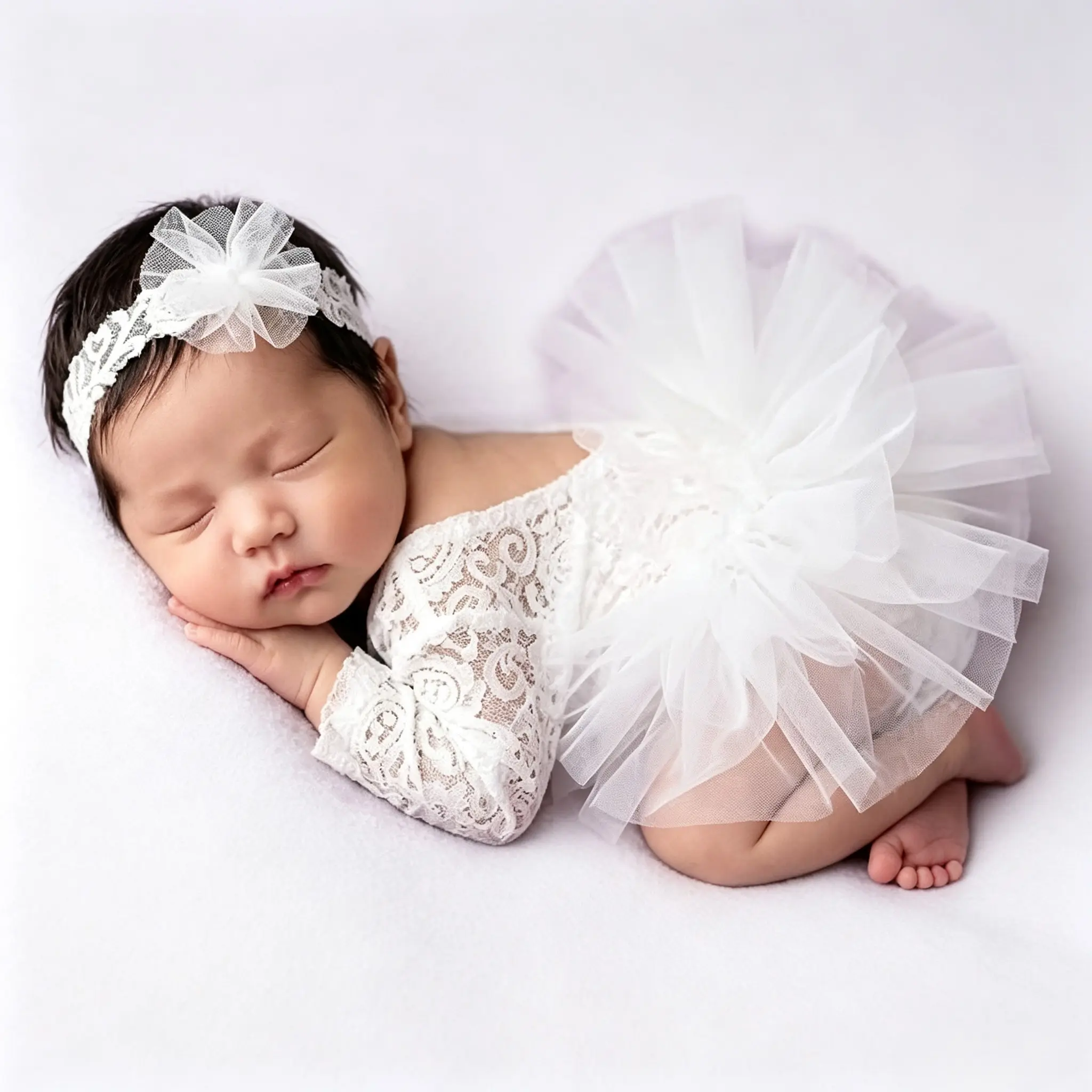 Newborn Photoshoot Outfits Girl | Lace Romper & Headband For Photo, Baby Girl Photography Props