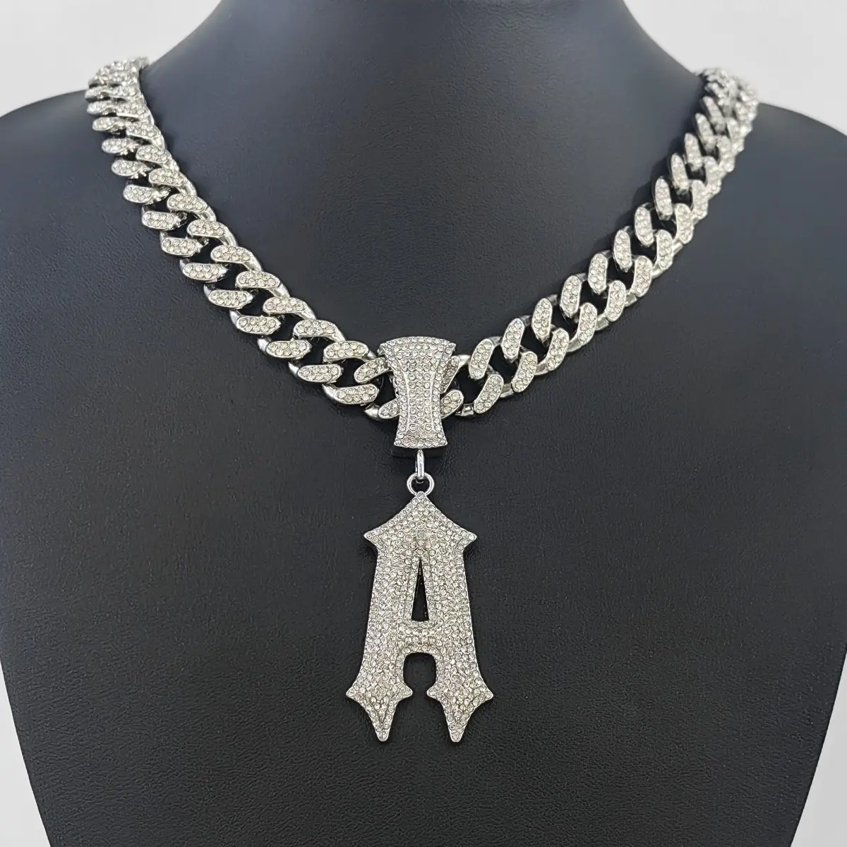 New 26 English Letters Diamond-encrusted Alloy Men's Hip-hop Style Cuban Necklace